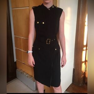 Calvin Klein Black Midi Dress with Gold Accents
